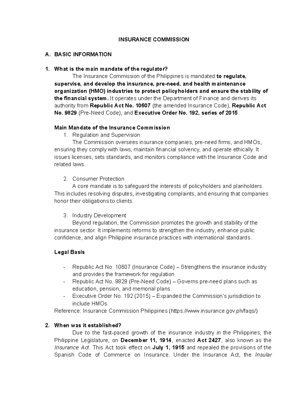 FM - IC - Insurance Commission Overview and Core Functions - Studocu