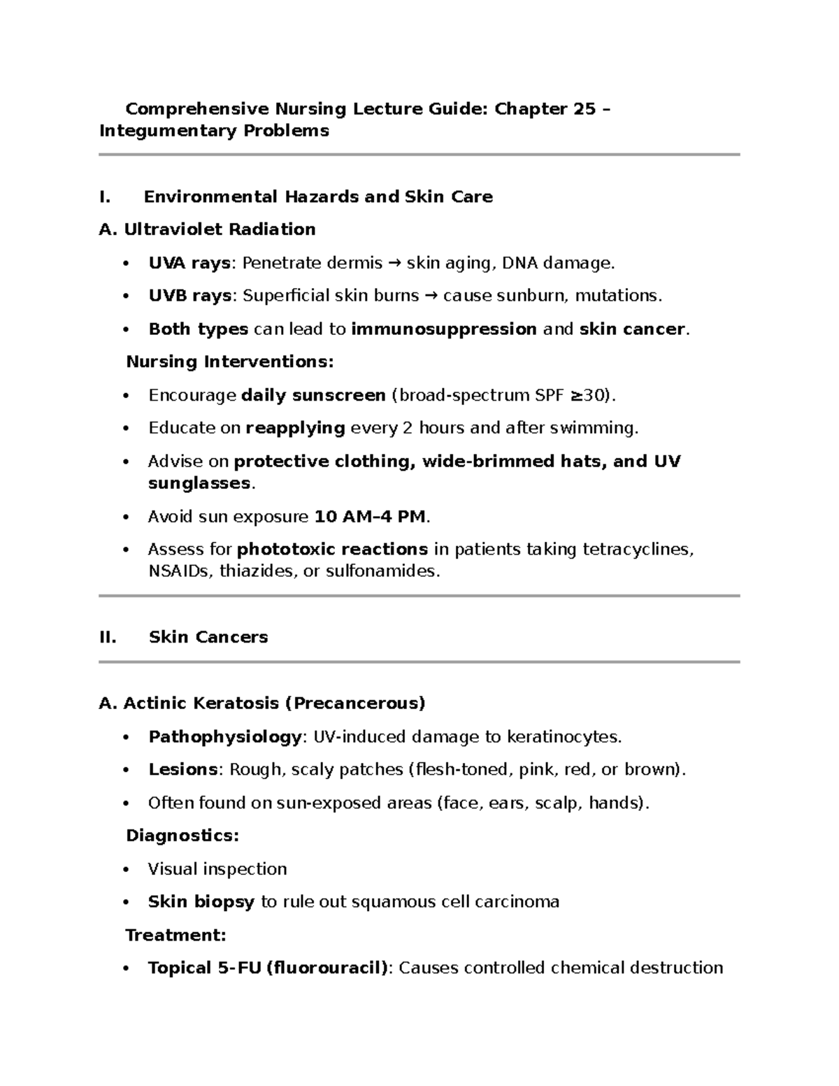 Comprehensive Nursing Lecture Notes: Integumentary Issues (Chapter 25 ...