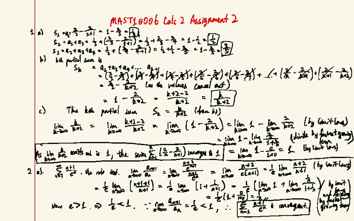 Calc 2 Assignment 2: Series and Convergence Tests - Studocu