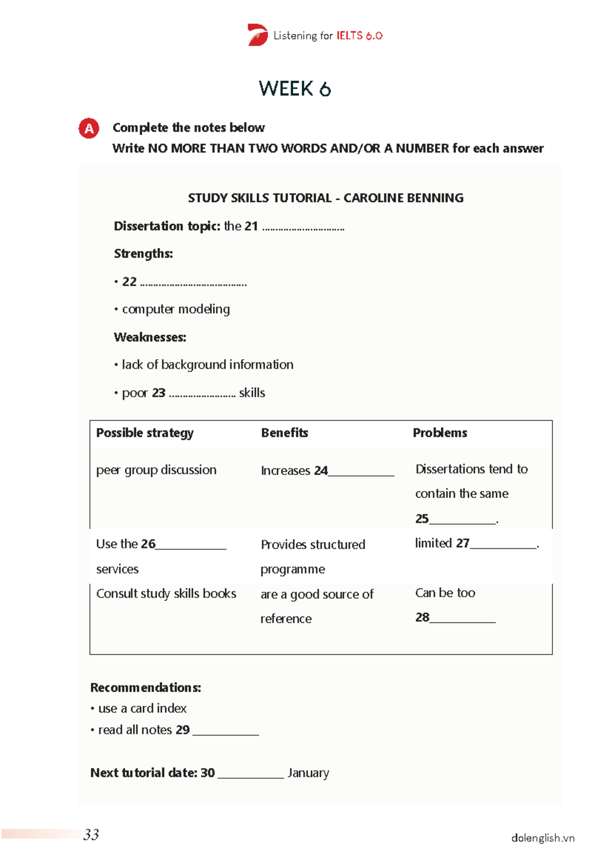 IELTS Listening Skills - Lesson 6 Handout - Studocu
