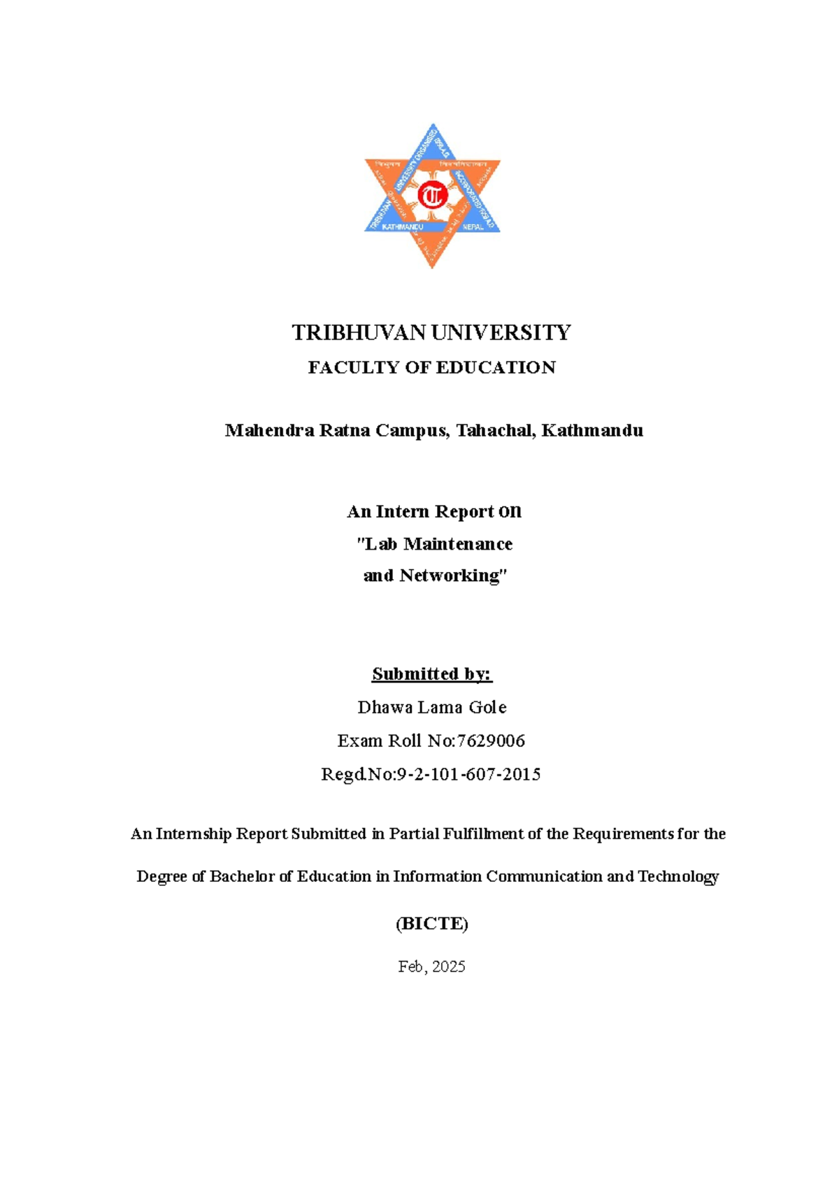 Internship Report on Computer Lab Maintenance & Networking (BICTE ...
