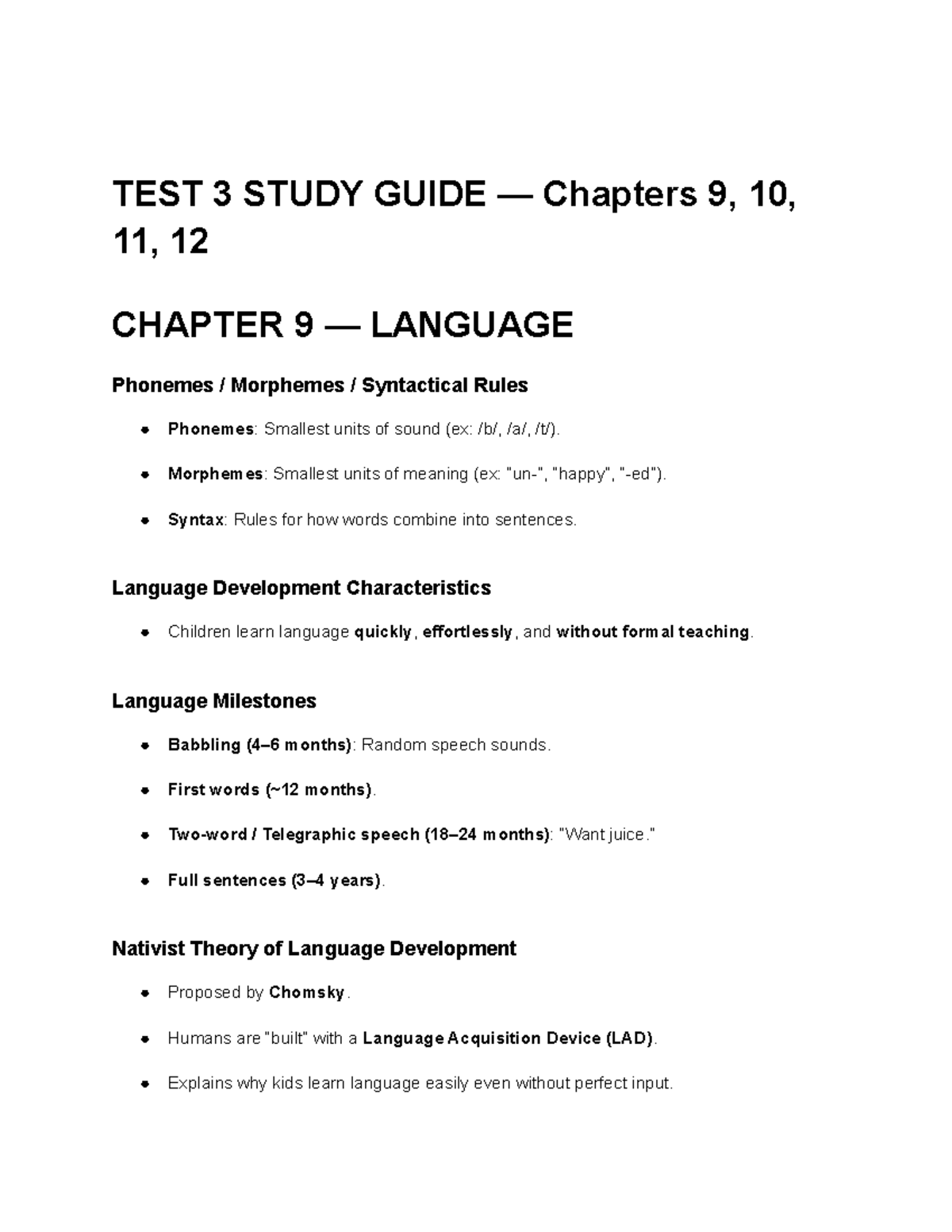 TEST 3 STUDY GUIDE — Chapters 9-12 - Studocu