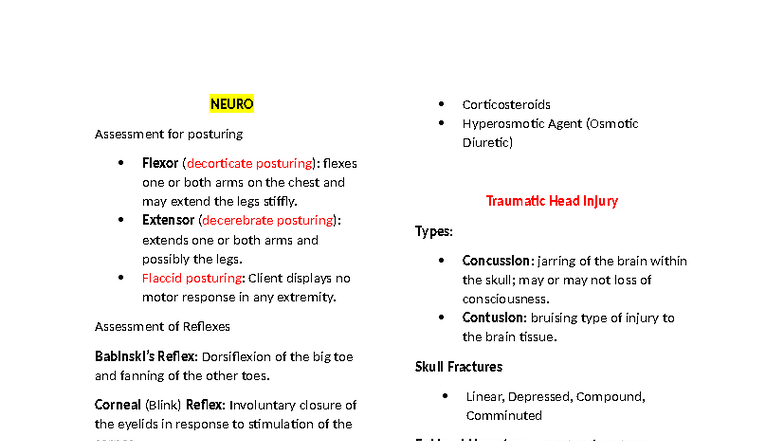 NEURO-ORTHO Assessment of Posturing and Traumatic Head Injuries - Studocu