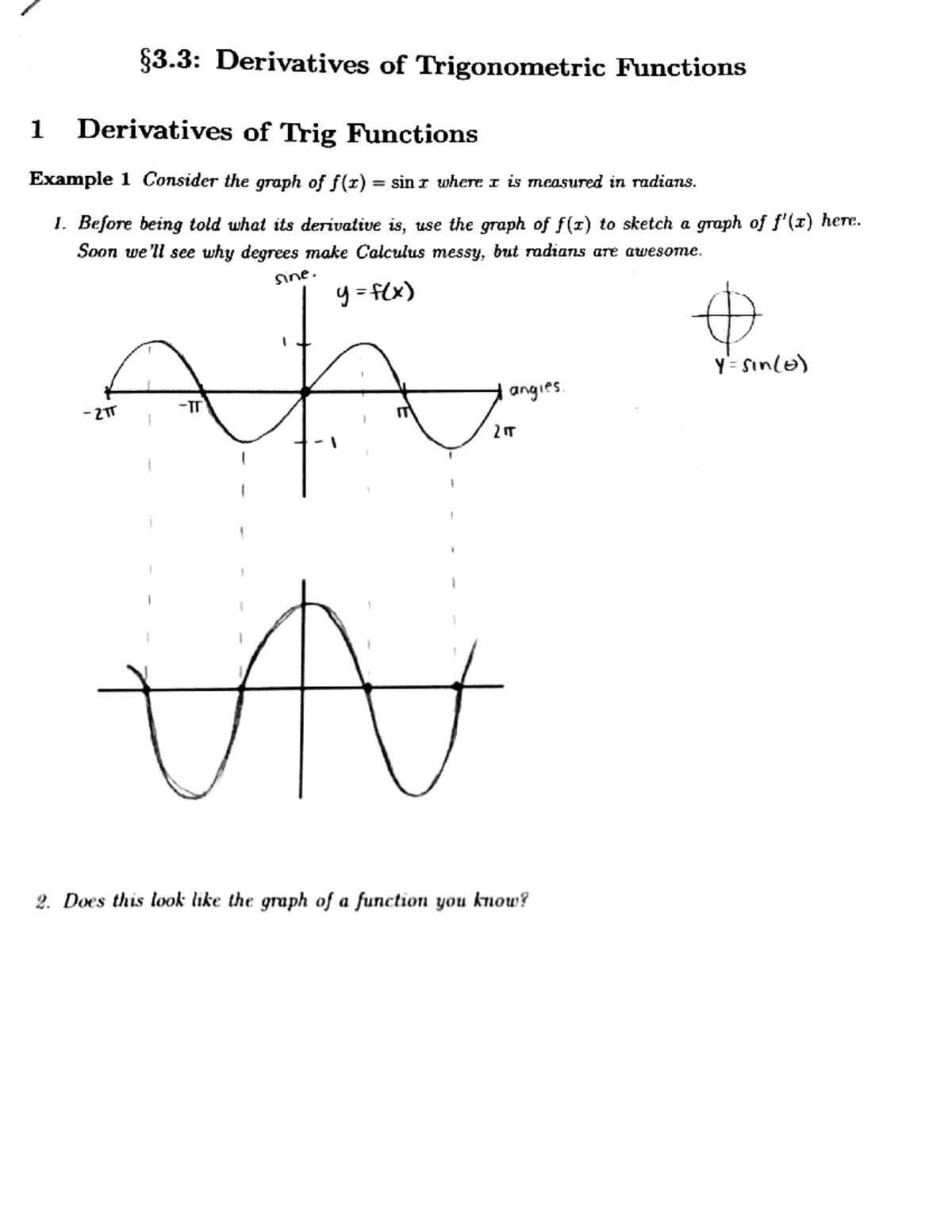 MAT 127 Chapter 3.3 - Derivatives of Trigonometric Functions 1 ...