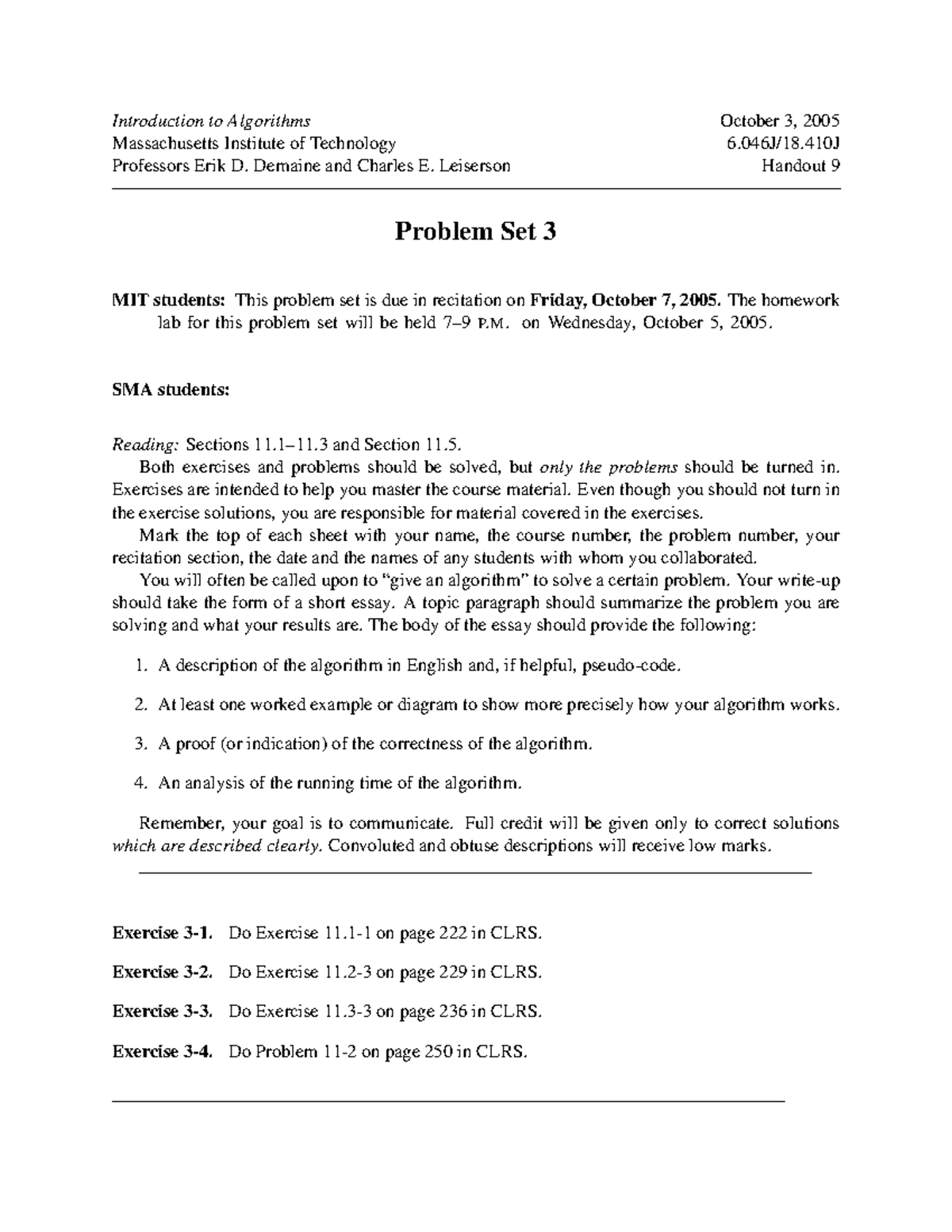 MIT 6.006 Problem Set 3: Introduction to Algorithms - Studocu