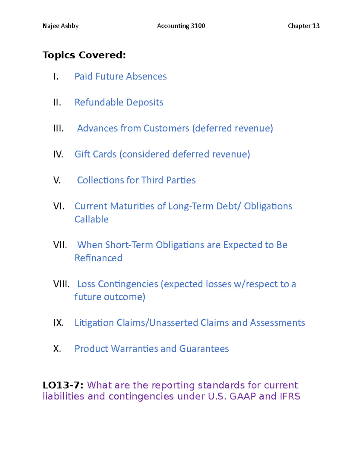 ACC3100 Chapter 13 Review: Current Liabilities and Reporting Standards ...
