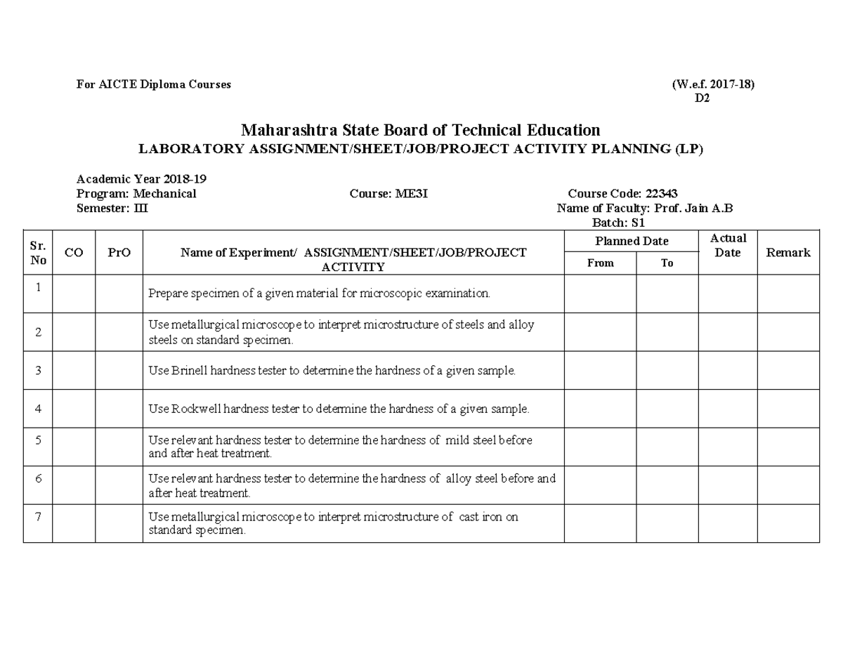 ME3I-22343 Practical Lab Assignment Plan for Semester III - Studocu