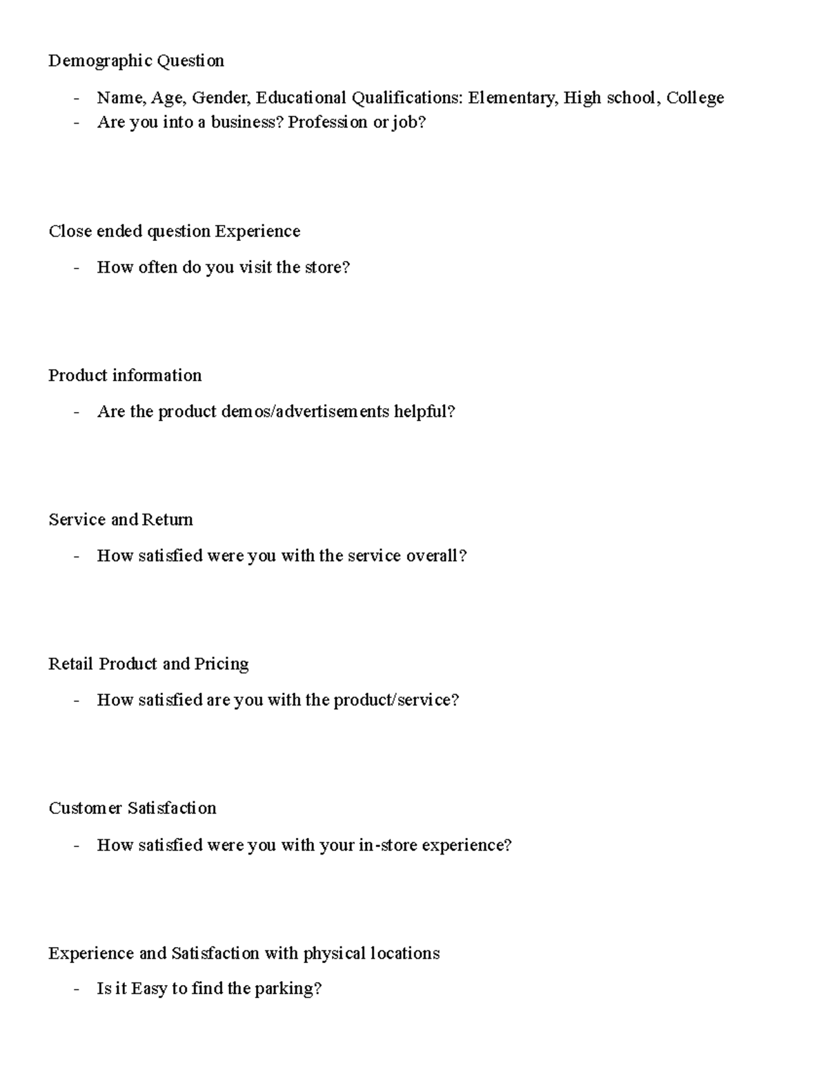 Survey-Questions - Study about surveys - Demographic Question - Name ...