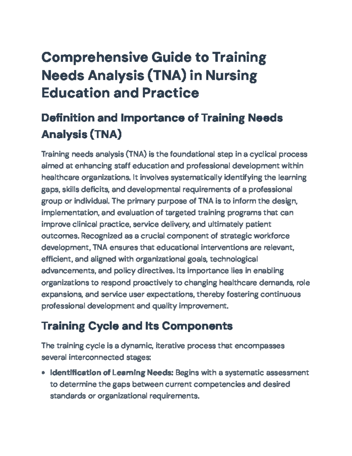 Comprehensive TNA Guide for Nursing Education and Practice - Studocu