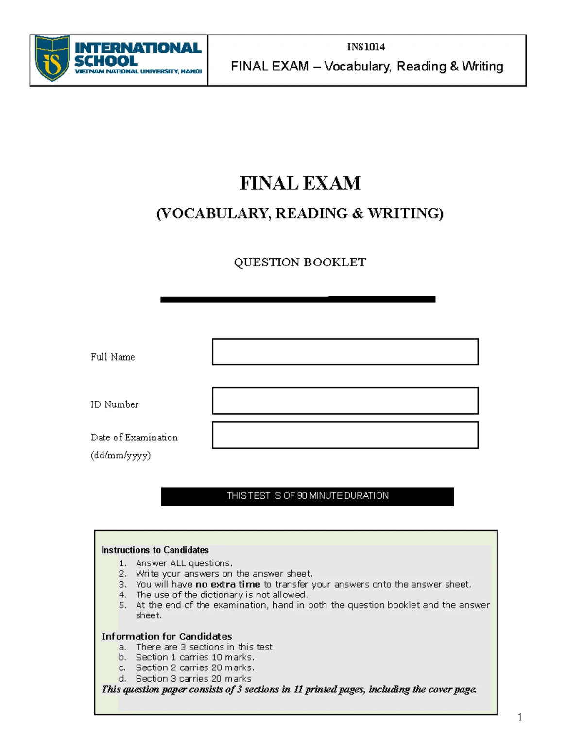 MOCK FINAL TEST CK2 FOR GRADE 7 - YEAR 2024-2025 - Studocu
