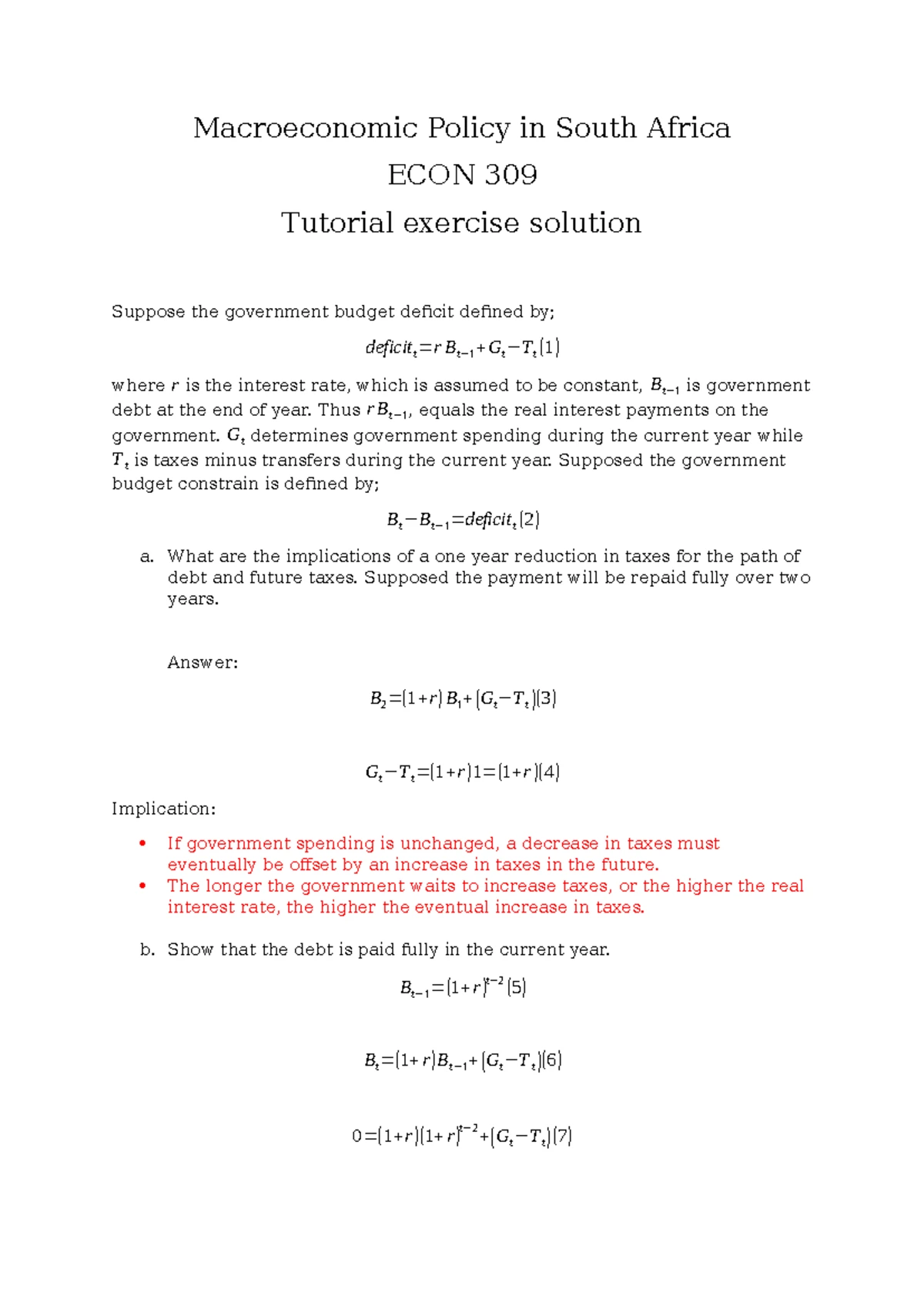Intermediate Microeconomics ECON 202: Tutorial 1 - Indifference Curves ...