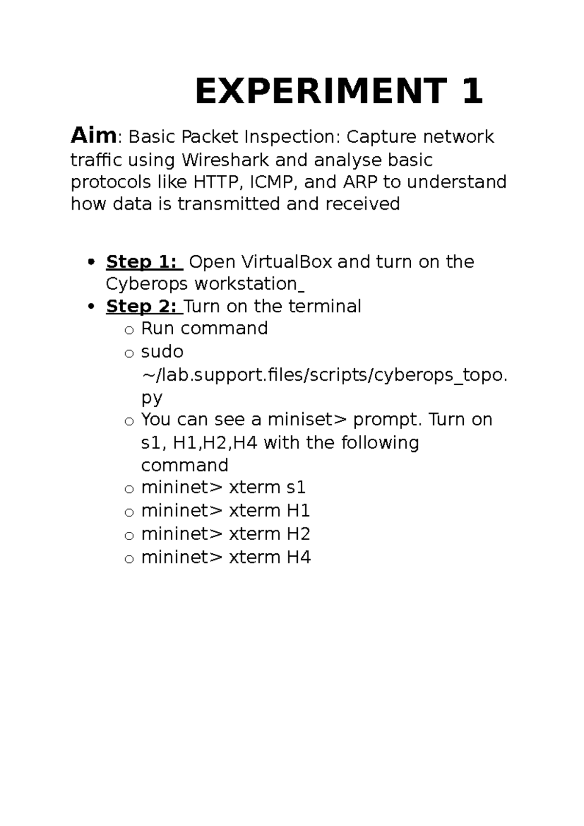 Experiment 1: Basic Packet Inspection with Wireshark - Studocu