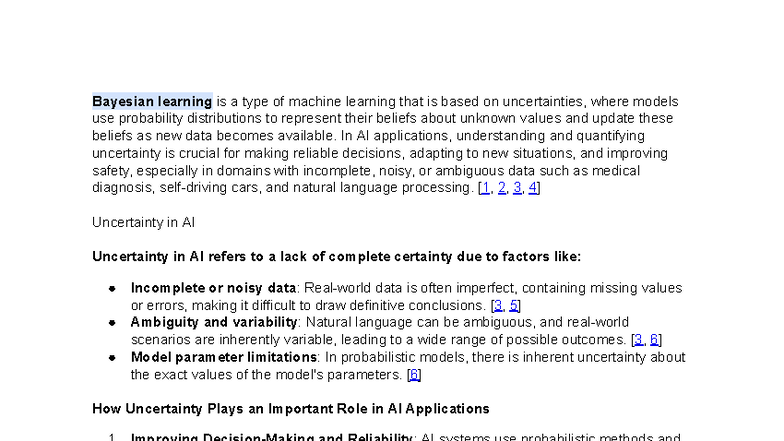 Bayesian Learning and Uncertainty in AI Applications - Studocu