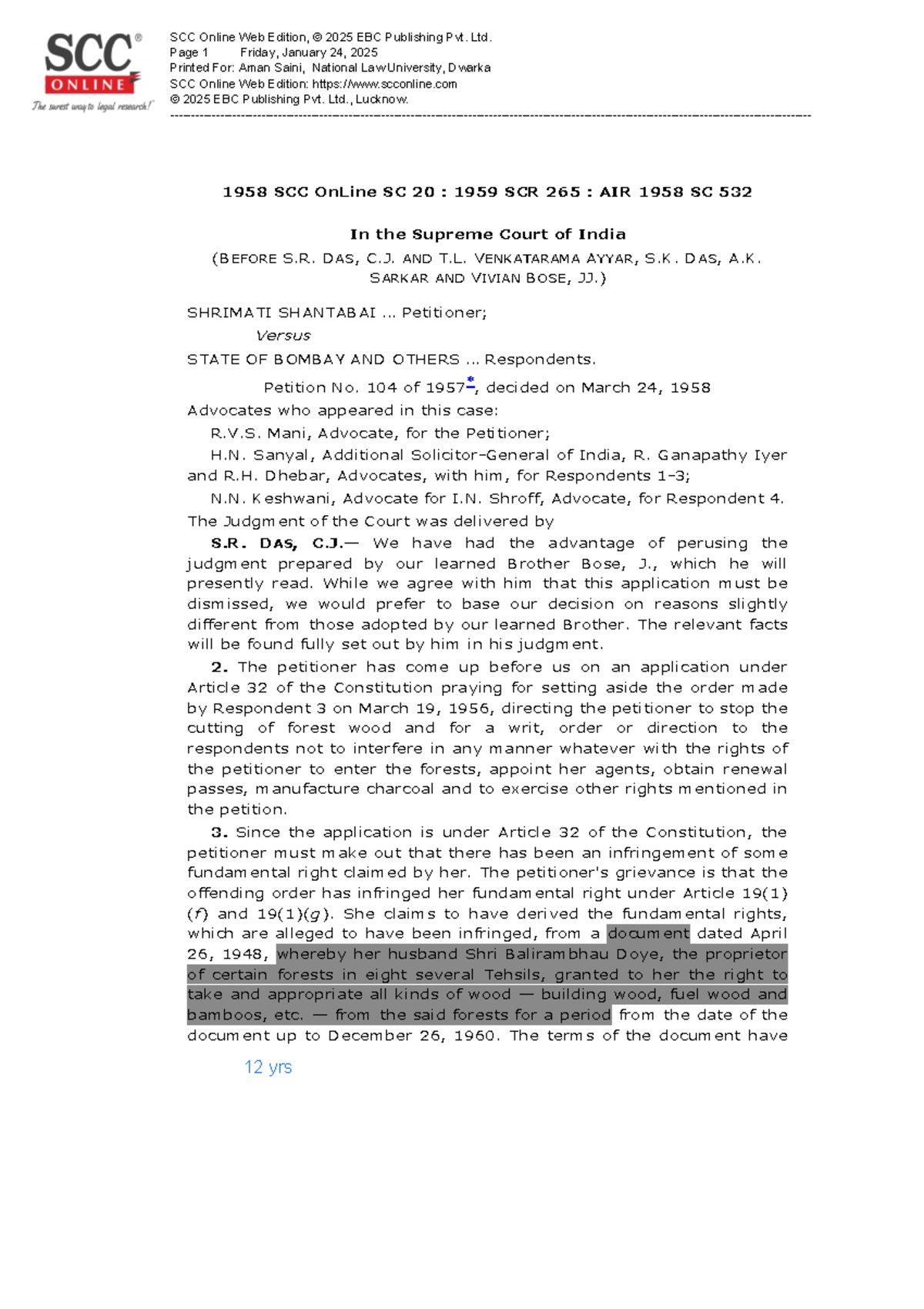 TOPA Module 1 Cases:Reading Material - 1958 SCC OnLine SC 20 : 1959 SCR ...