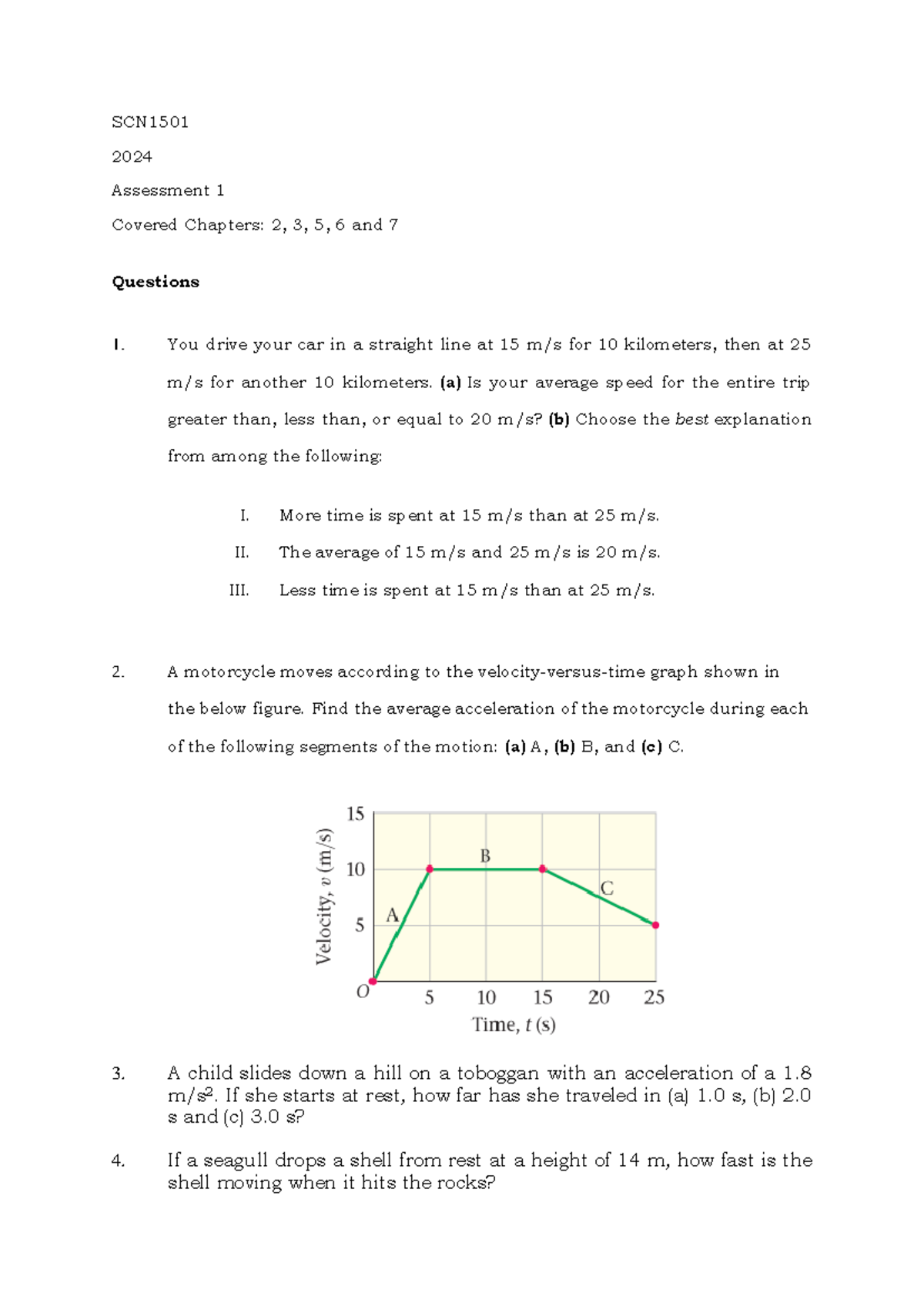 SCN1501 2024 Assessment 1: Average Speed and Forces Analysis - Studocu