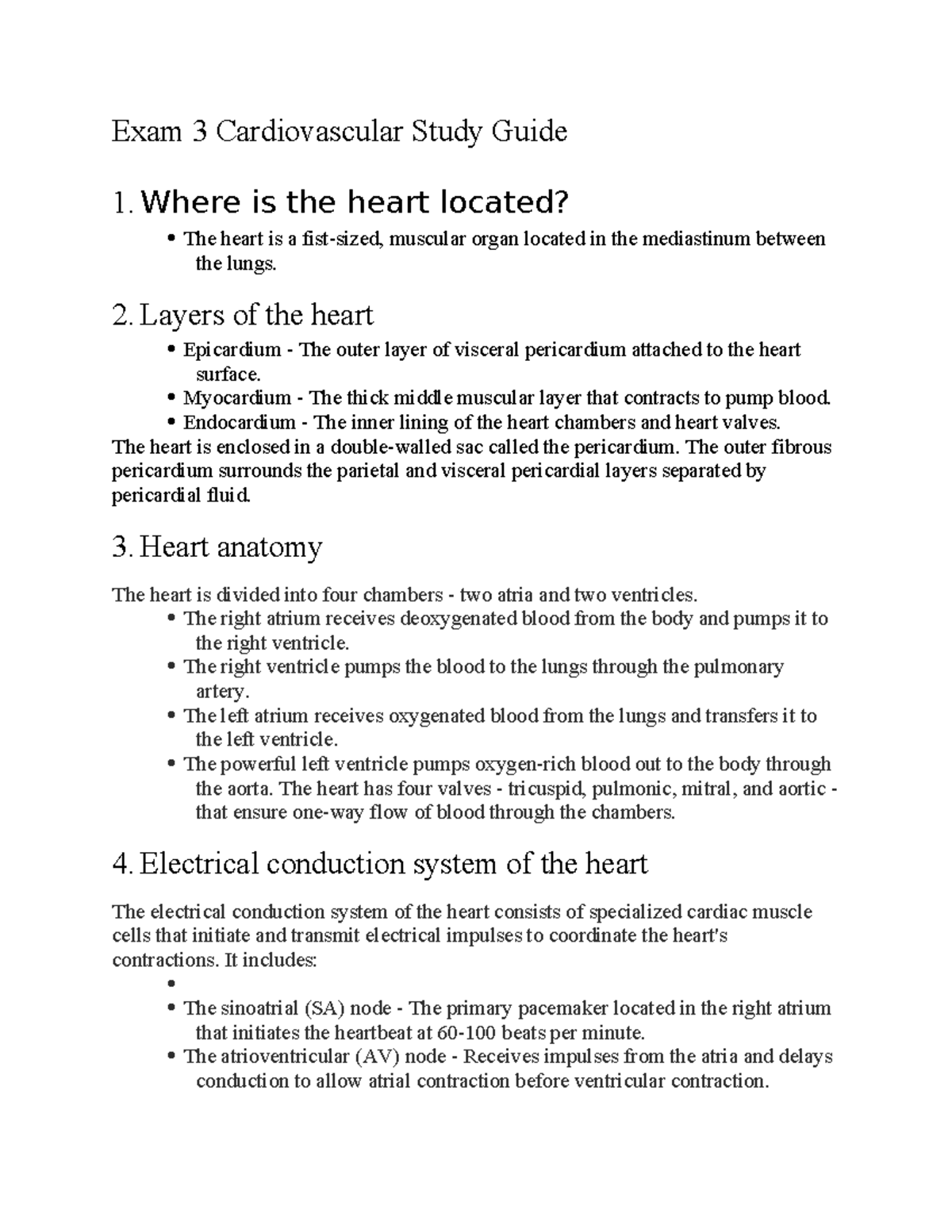Exam 3 Cardiovascular Study Guide - Exam 3 Cardiovascular Study Guide 1 ...