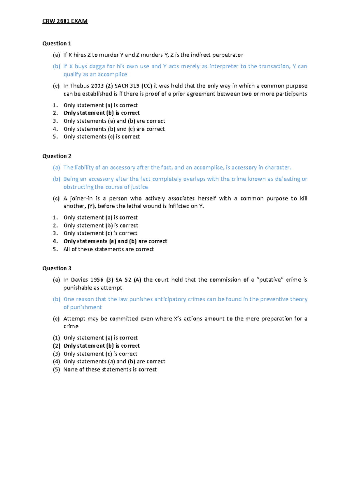 CRW 2601 Quiz 5 - Questions and Answers (6 July 2019) - Studocu