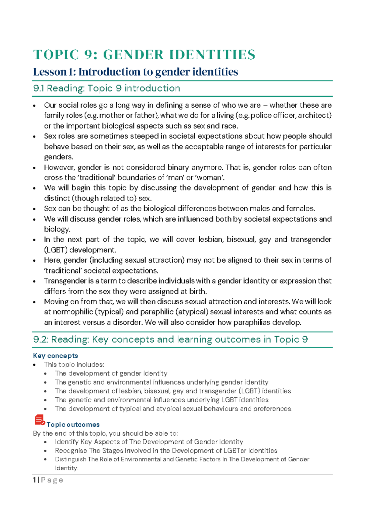 Topic 9: Gender Identities - Lesson 1 Overview and Key Concepts - Studocu
