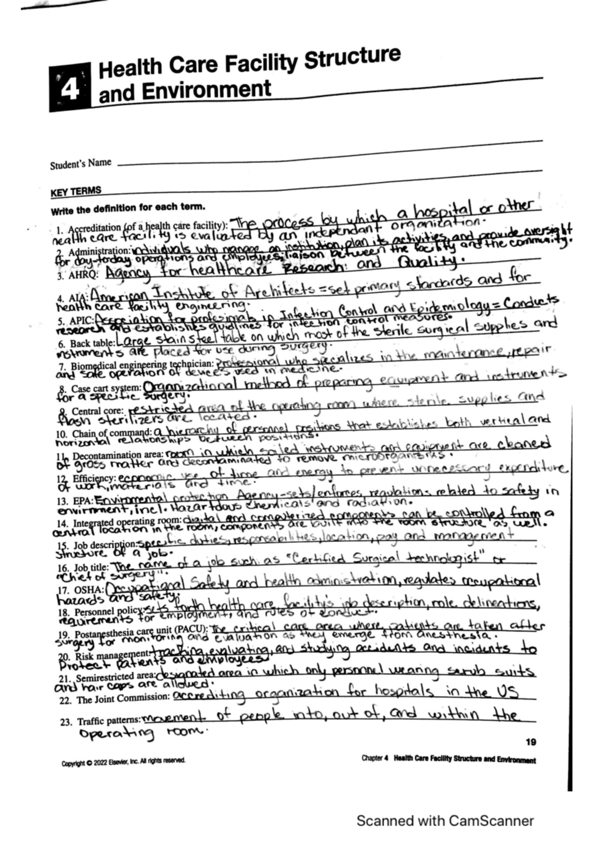 Health Care Facility Structure & Environment (Chapter 4) Key Terms ...