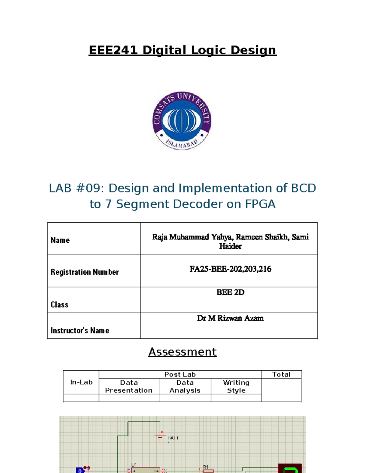 DLD Lab Report 9: BCD to 7-Segment Decoder on FPGA - Studocu