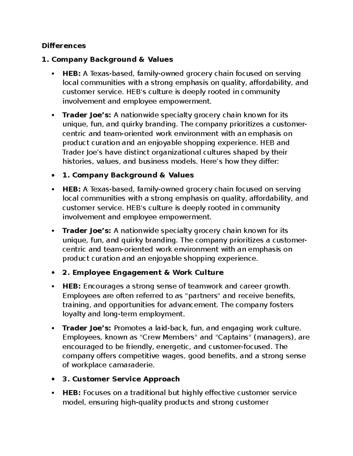 Differences of HEB and TJ - Differences 1. Company Background & Values ...