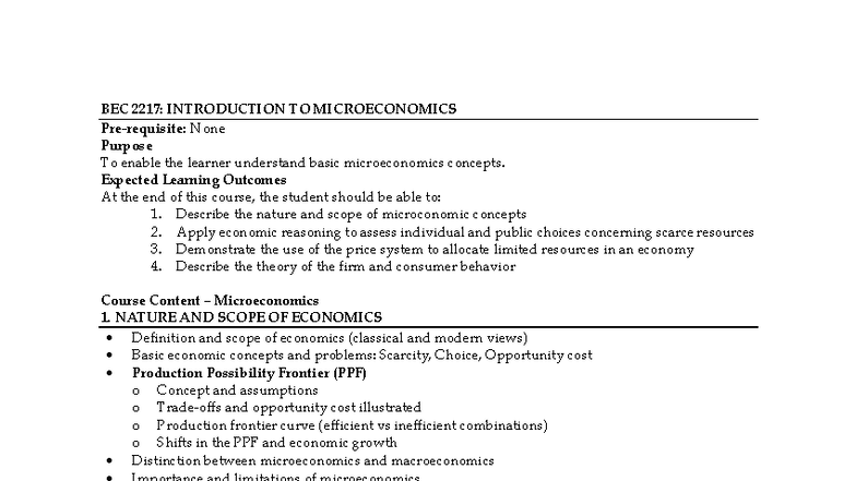 BEC 2217: Intro to Microeconomics Course Overview and Key Concepts ...