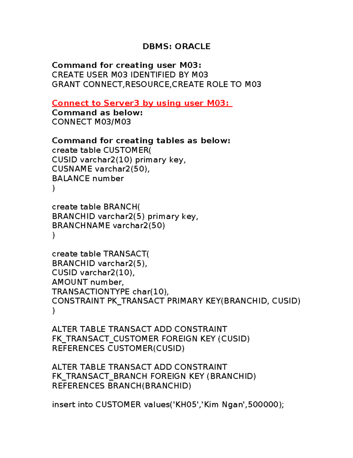 DBMS: ORACLE Commands for User and Table Management M03 Lab - Studocu