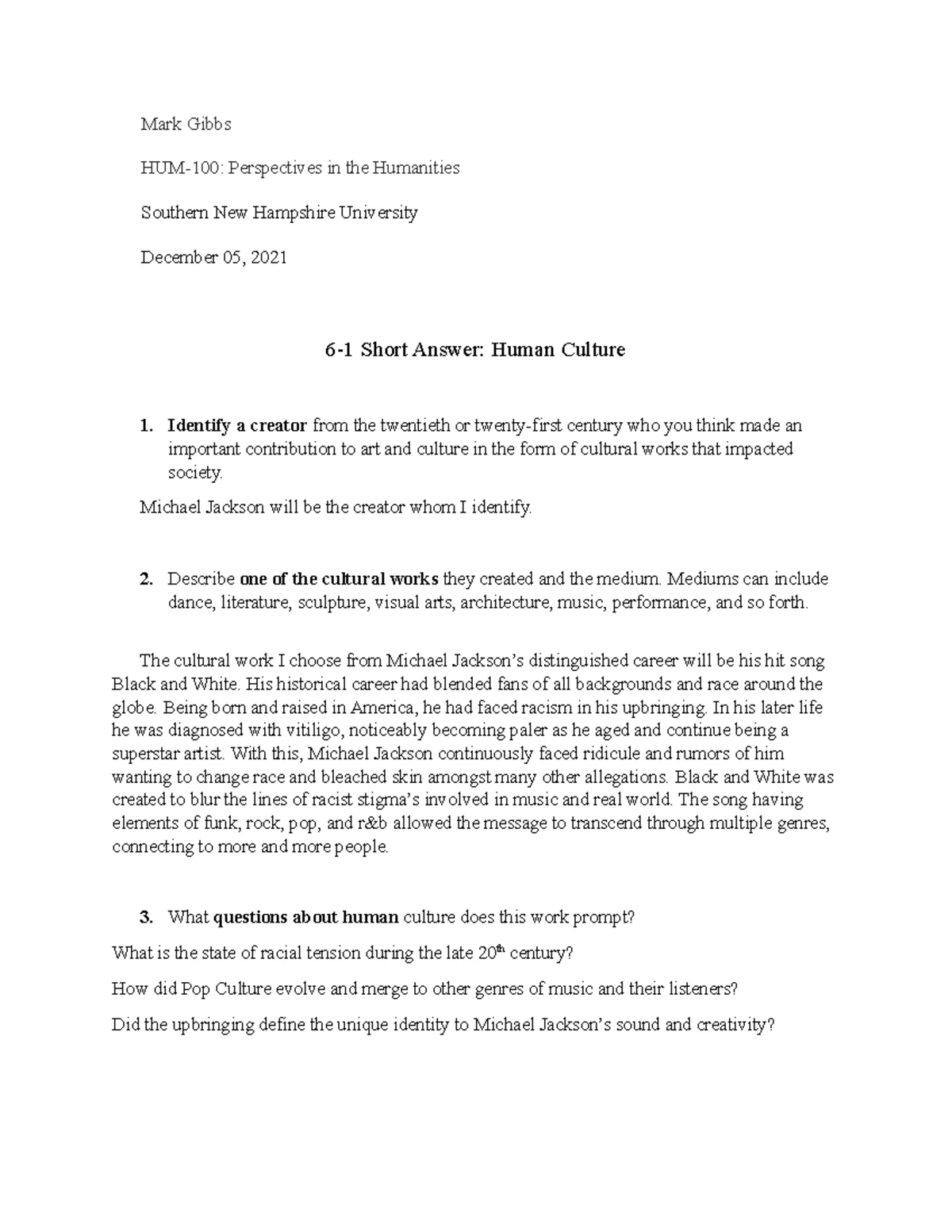 HUM 100 Module 1 Short Answer Assignment on Cultural Identity - Studocu