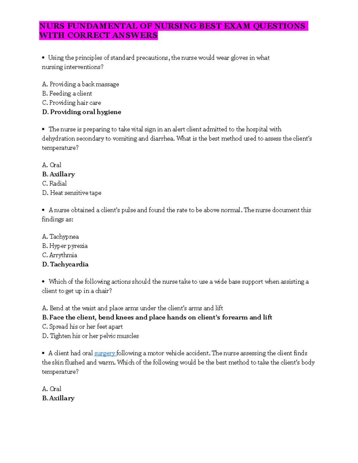 117228471 Nursing Fundamentals: Exam 1 Study Guide with Answers - Studocu