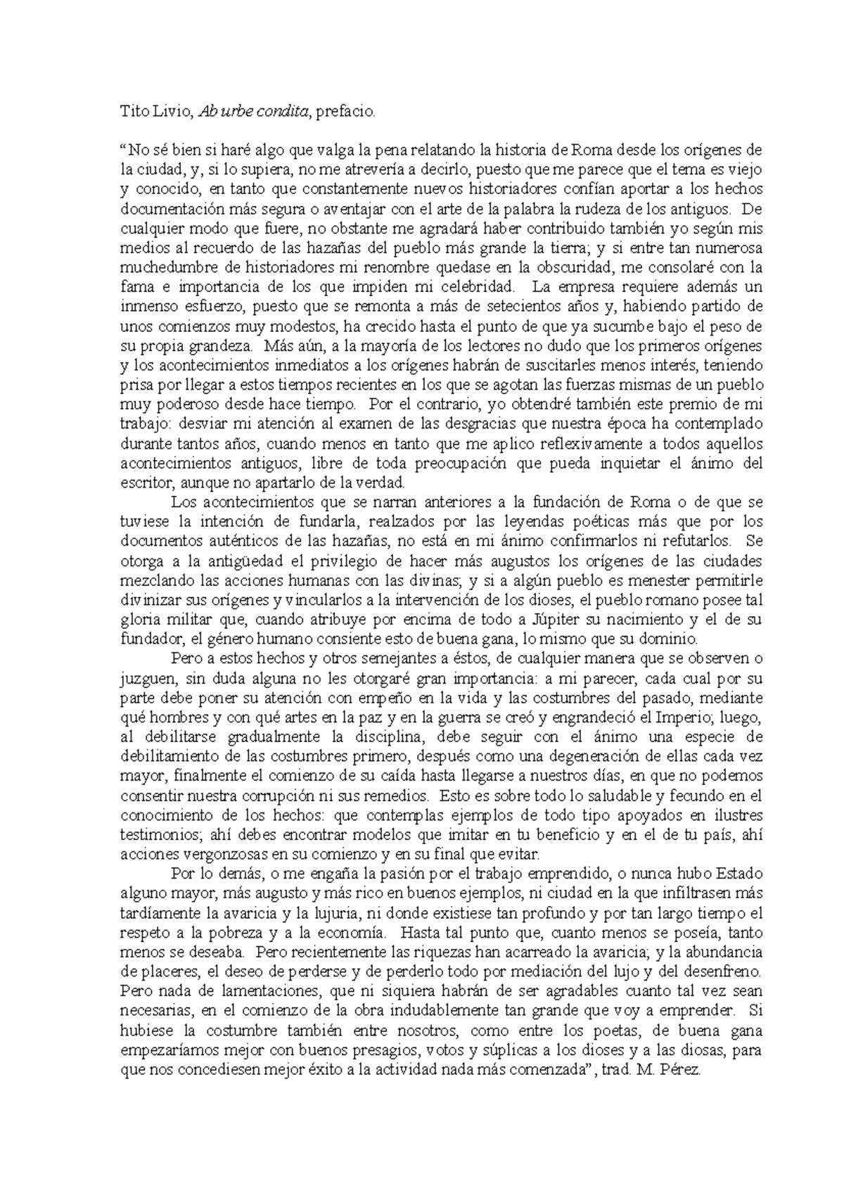 Tito Livio: Prefacio y Análisis del Texto Historiográfico - Studocu