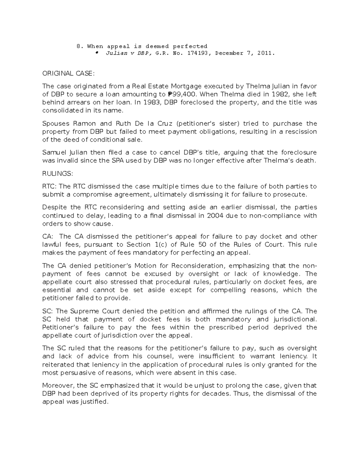 CIV PRO: Case Rulings on Appeals and Ejectment Actions - Studocu