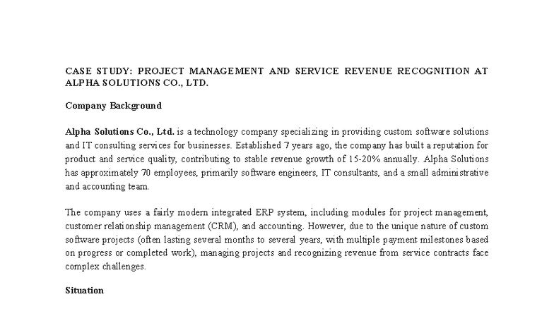 CASE STUDY: PM & REVENUE RECOGNITION CHALLENGES AT ALPHA SOLUTIONS CO ...
