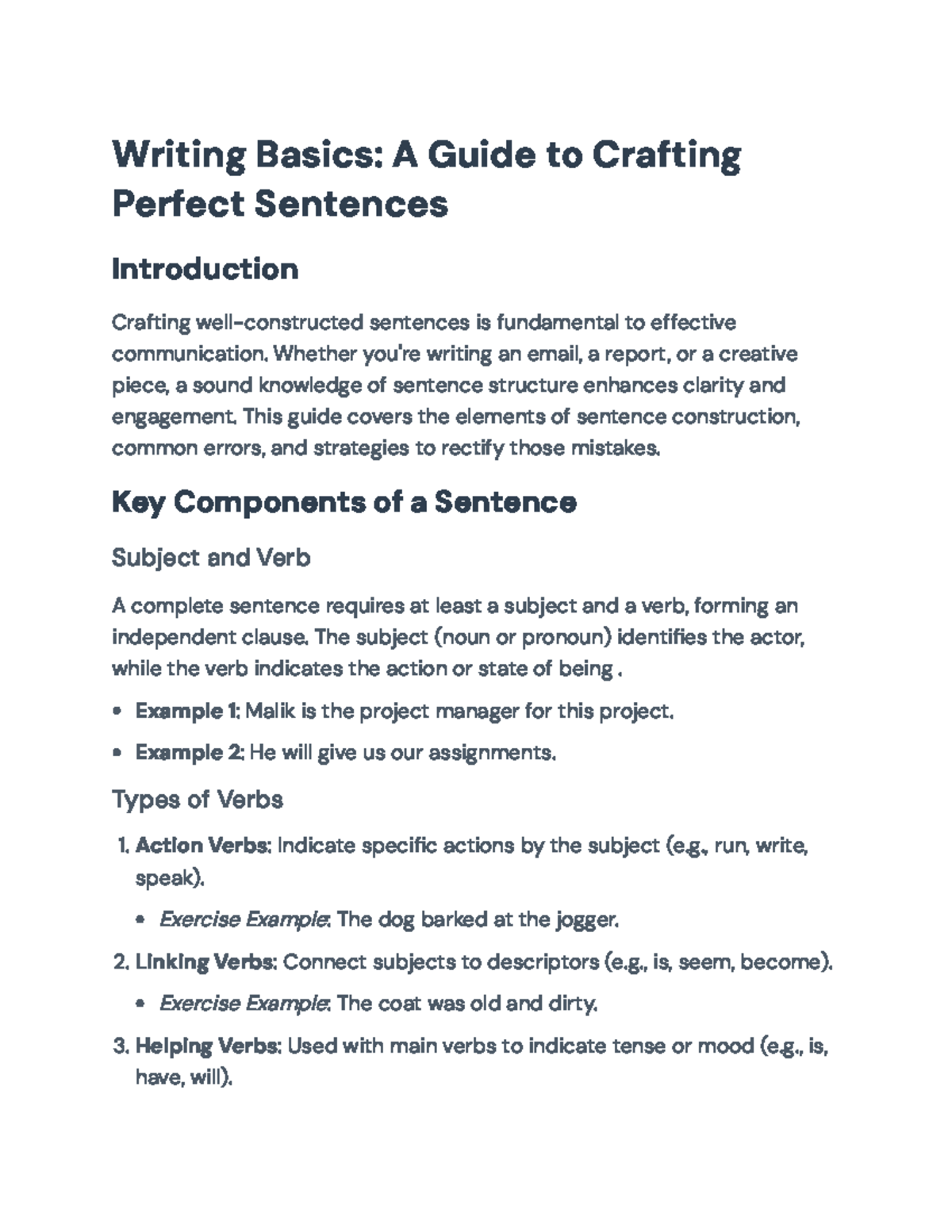 Writing Basics: A Guide to Crafting Perfect Sentences - Writing Basics ...