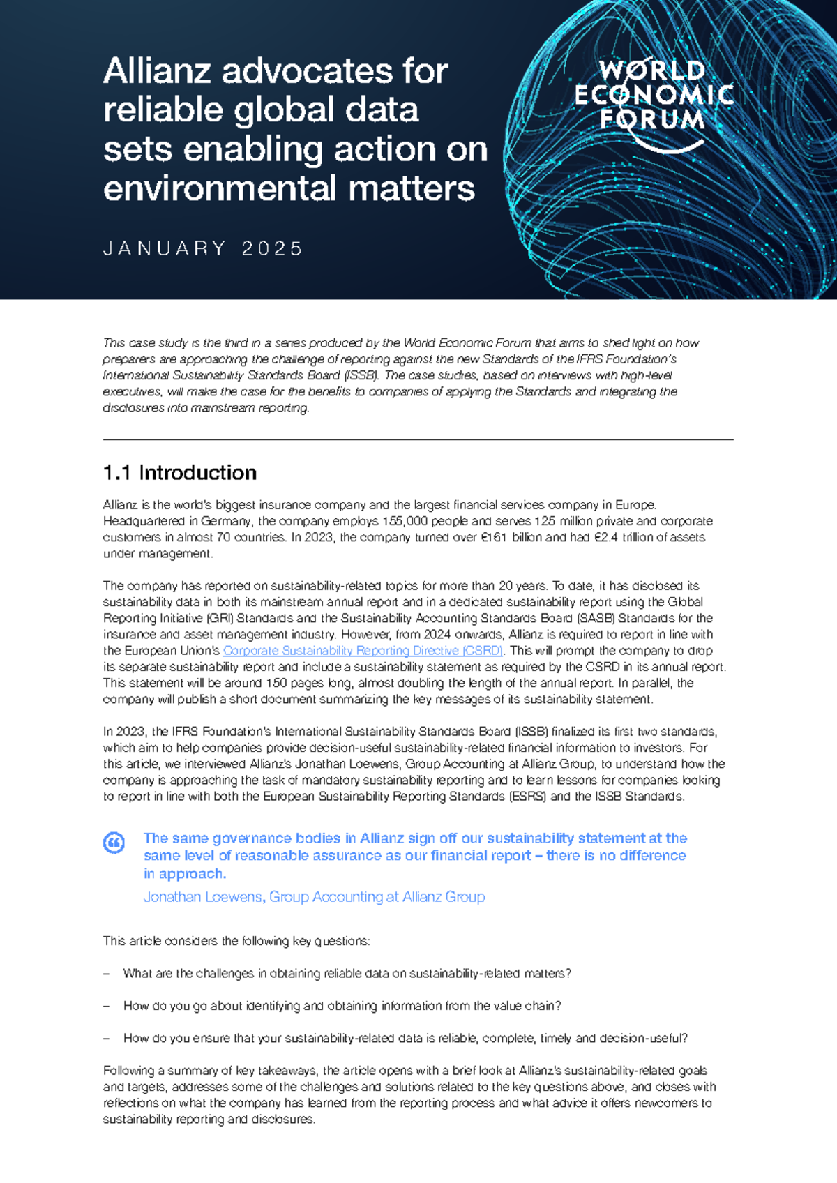 WEF Allianz Case Study 2025: Navigating Sustainability Reporting ...