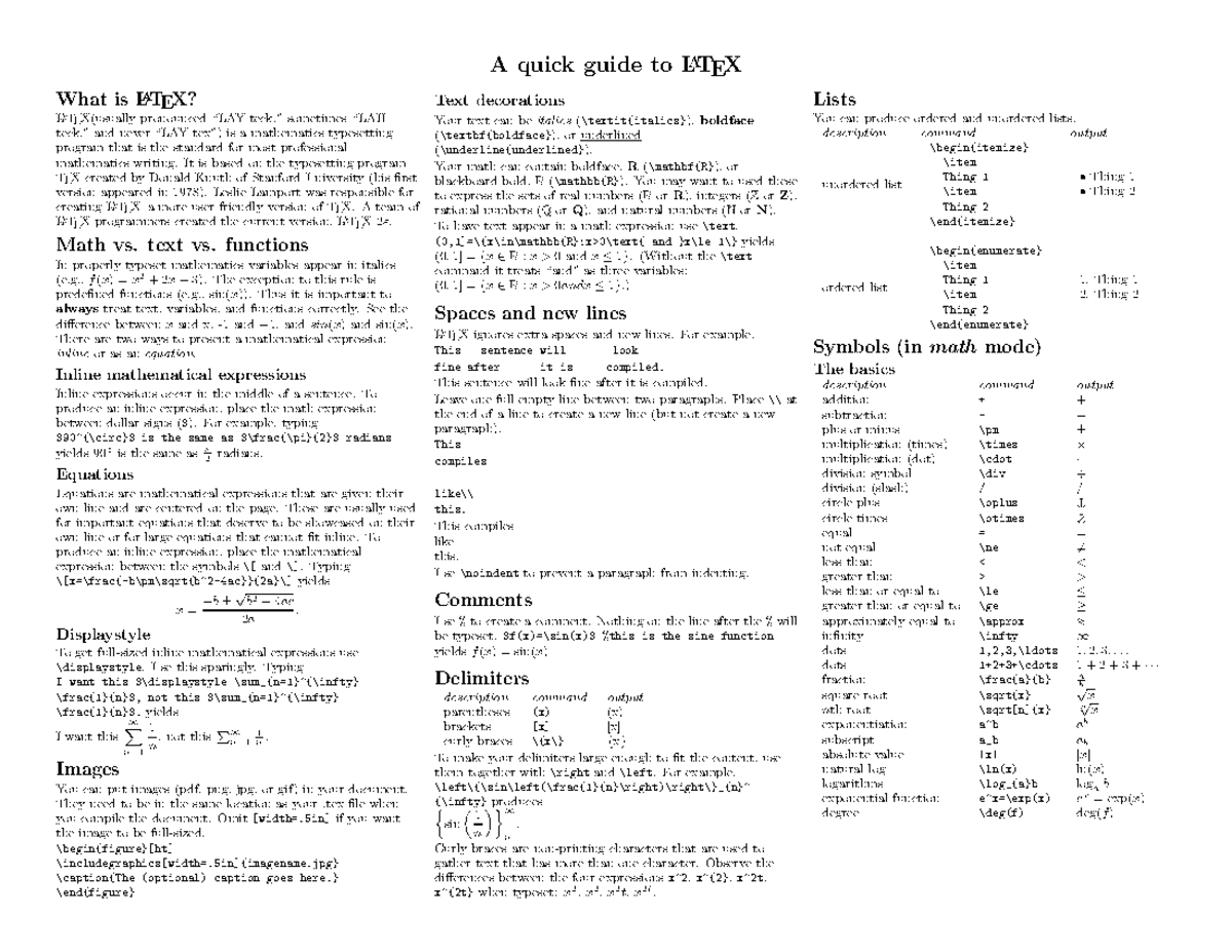 LaTeX Typesetting Quick Guide: Essential Instructions - Studocu