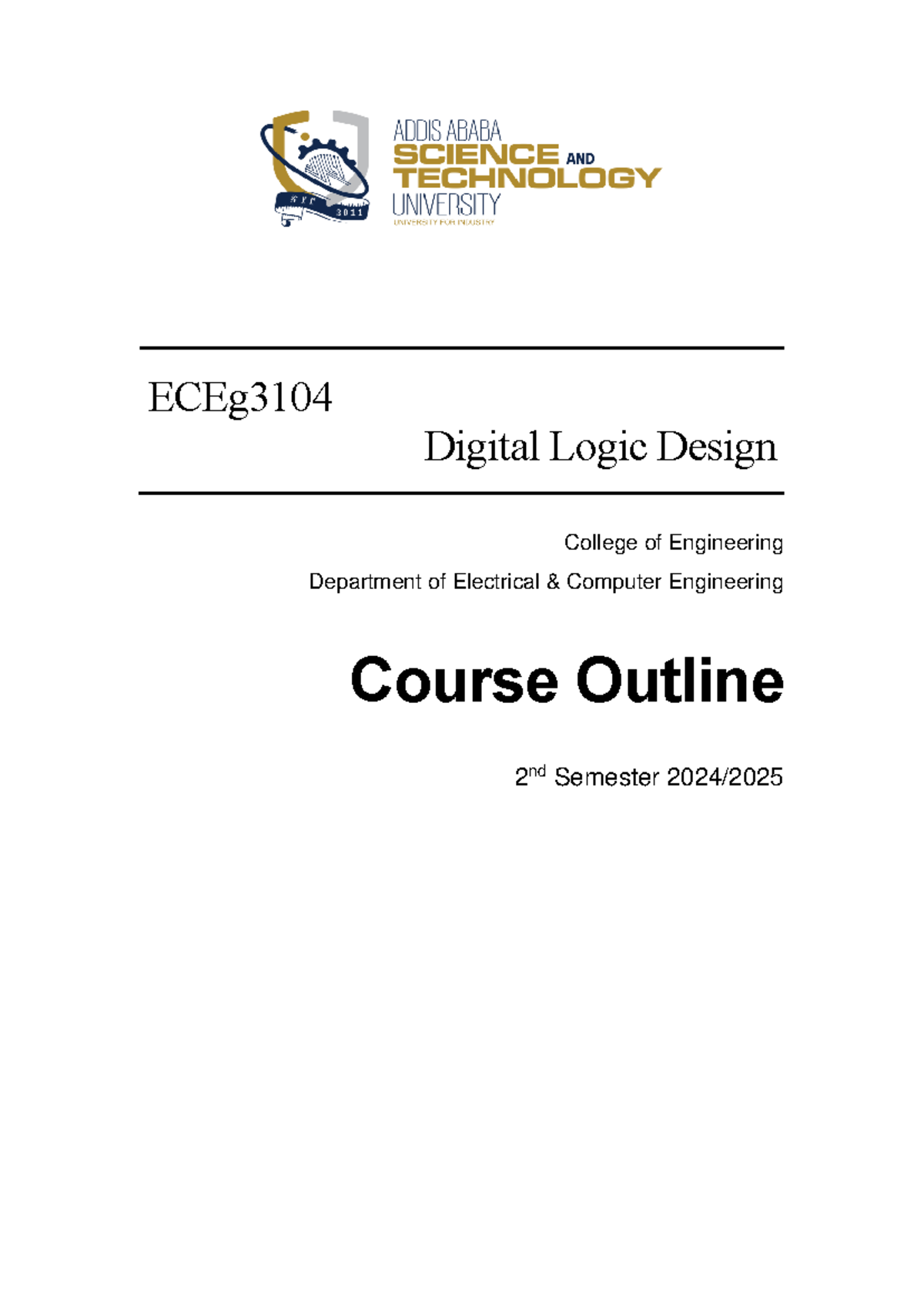 DLD ECEg Course Outline 2024-2025: Digital Logic Design Essentials ...