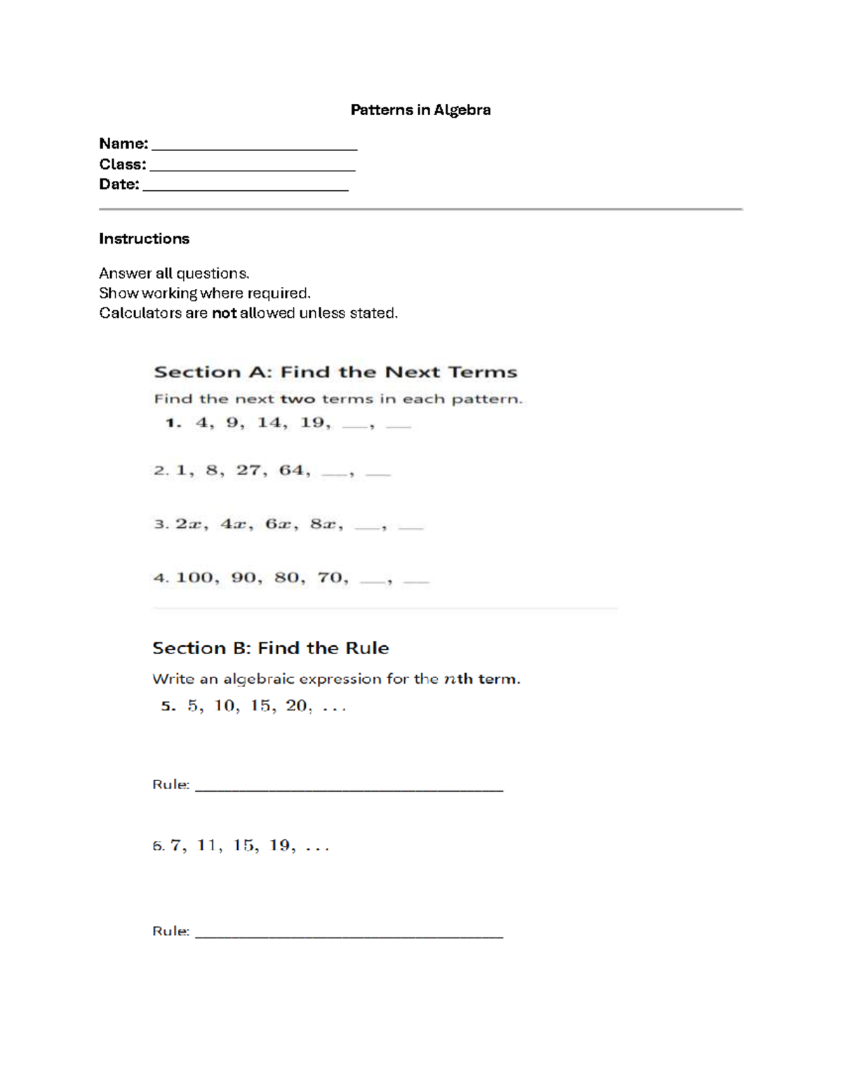 Patterns in Algebra 2026 - Electrical Engineering - Patterns in Algebra ...