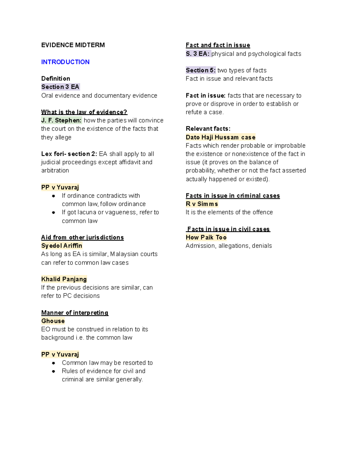 Evidence Law Midterm Study Guide (EVID 101) - Studocu