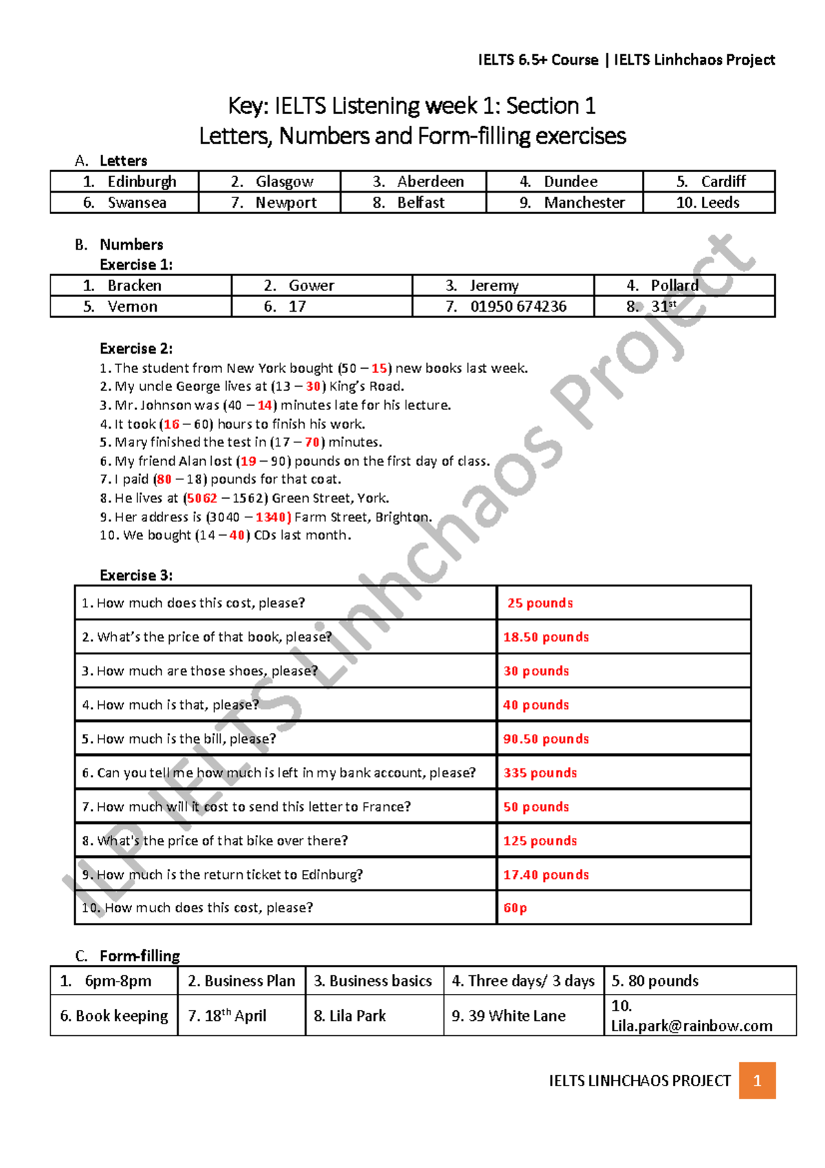 IELTS 6.5+ Listening Key - Week 1 Notes and Exercises - Studocu