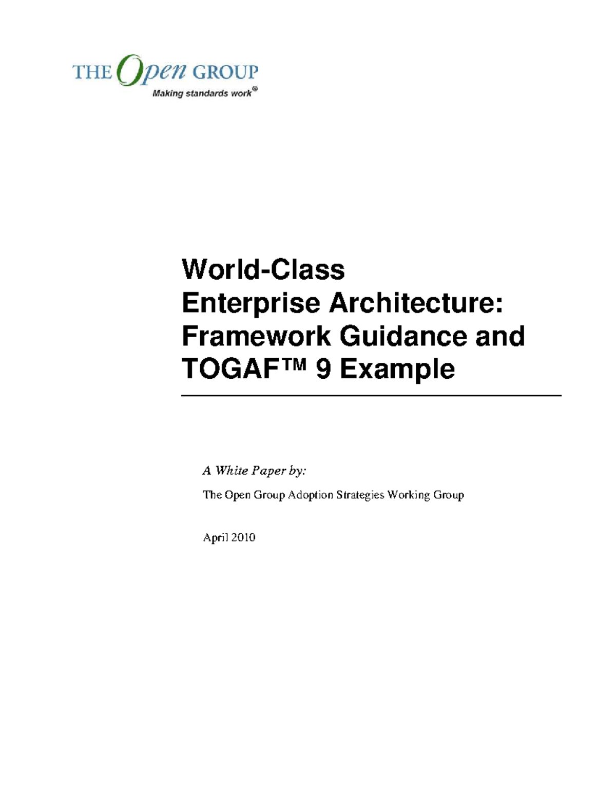 Enterprise Architecture: TOGAF 9 Framework Guidance & Examples - Studocu