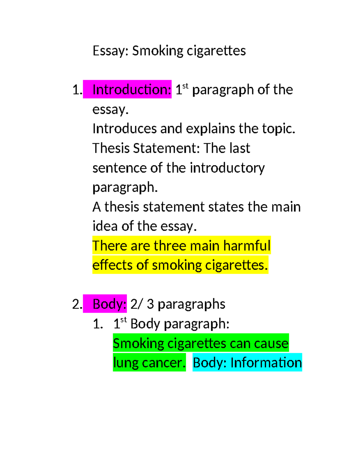 cigarette smoking essay Essay Structure: Smoking Cigarettes - Lecture 1 Notes