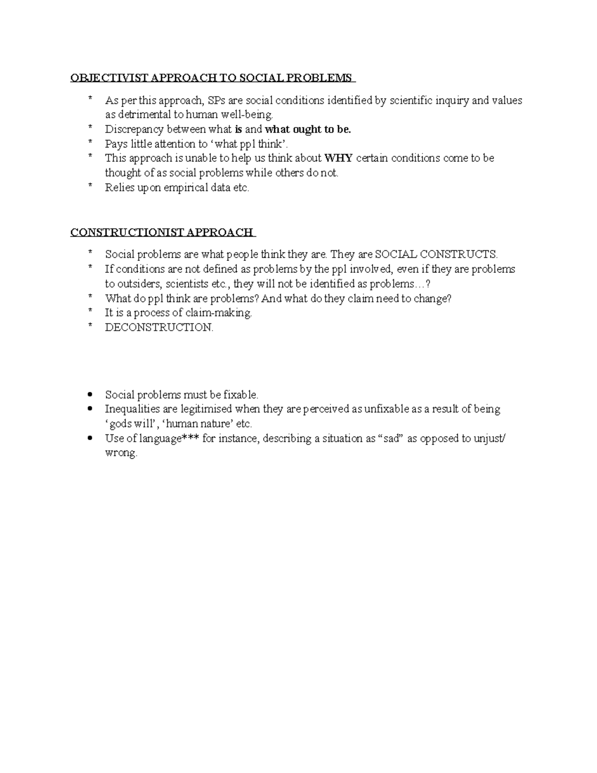 Social Problems Notes - OBJECTIVIST APPROACH TO SOCIAL PROBLEMS As per ...