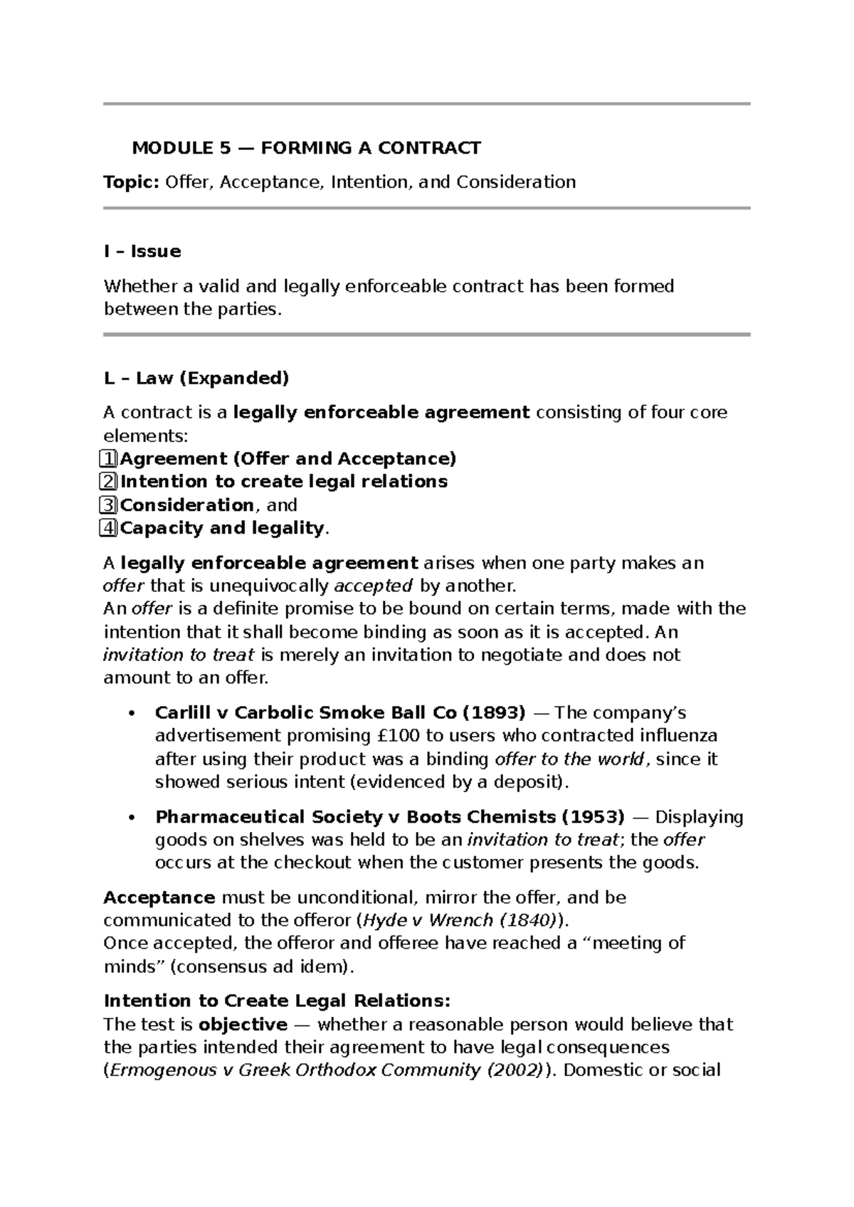 Final Exam Study Notes: Contract Law & Negligence (LAW101) - Studocu