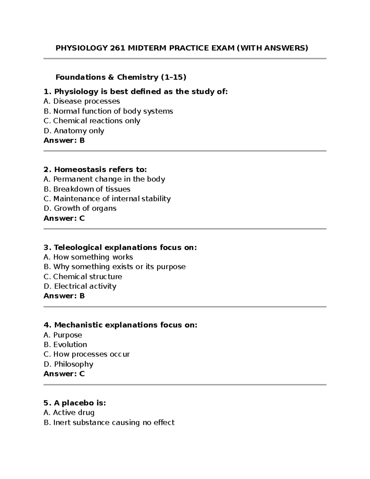 PHYSIOLOGY 261 MIDTERM PRACTICE EXAM (WITH ANSWERS) - Studocu