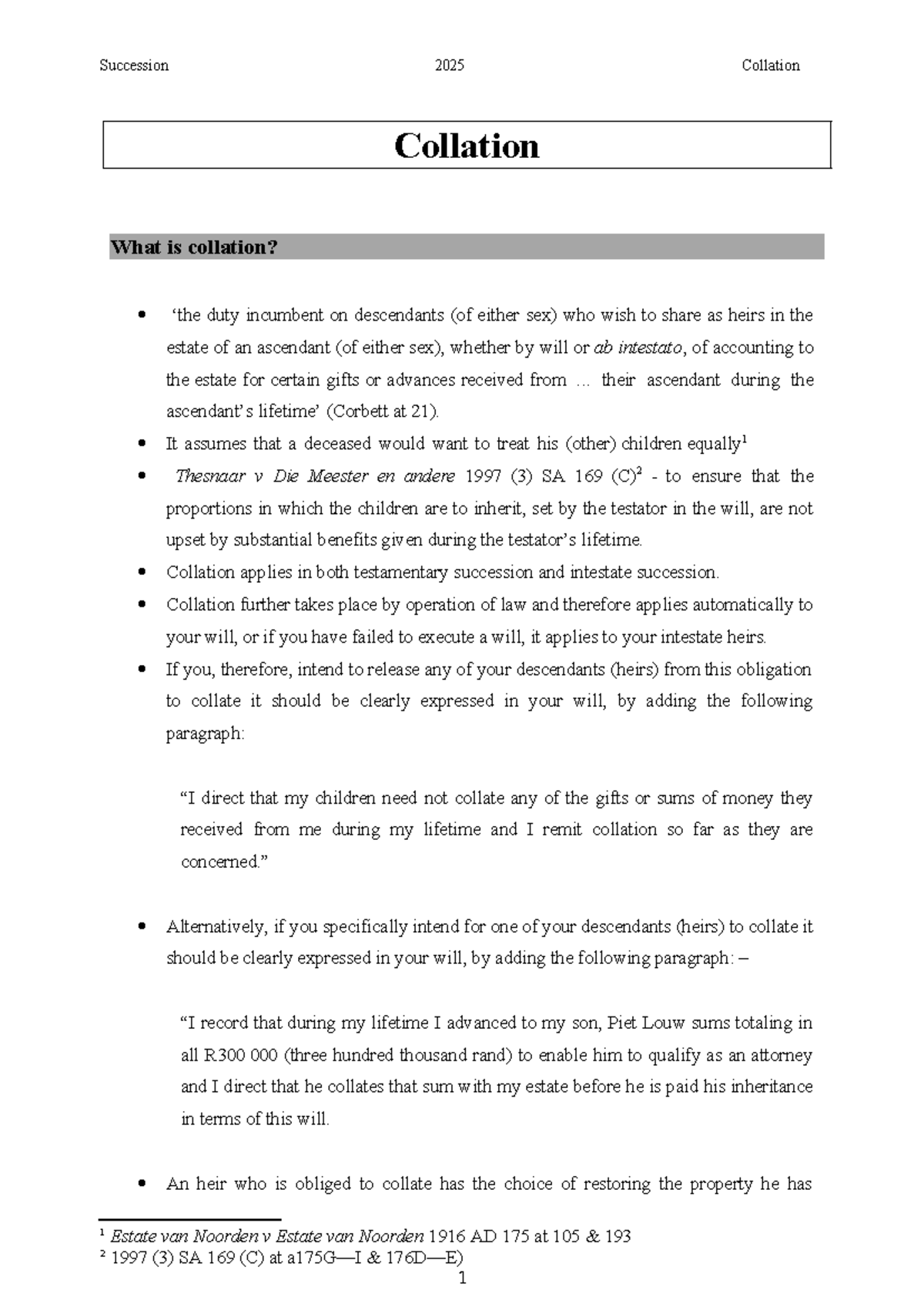Succession 2025: Understanding Collation in Inheritance Law - Studocu
