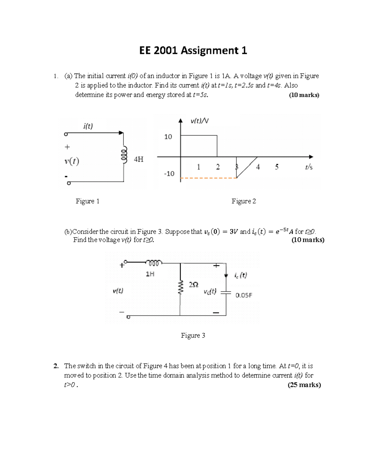 EE2001 Assignment 1: Inductor & Circuit Analysis Problems - Studocu