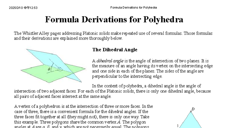 中午12:53 Polyhedra Formula Derivations and Dihedral Angles - Studocu