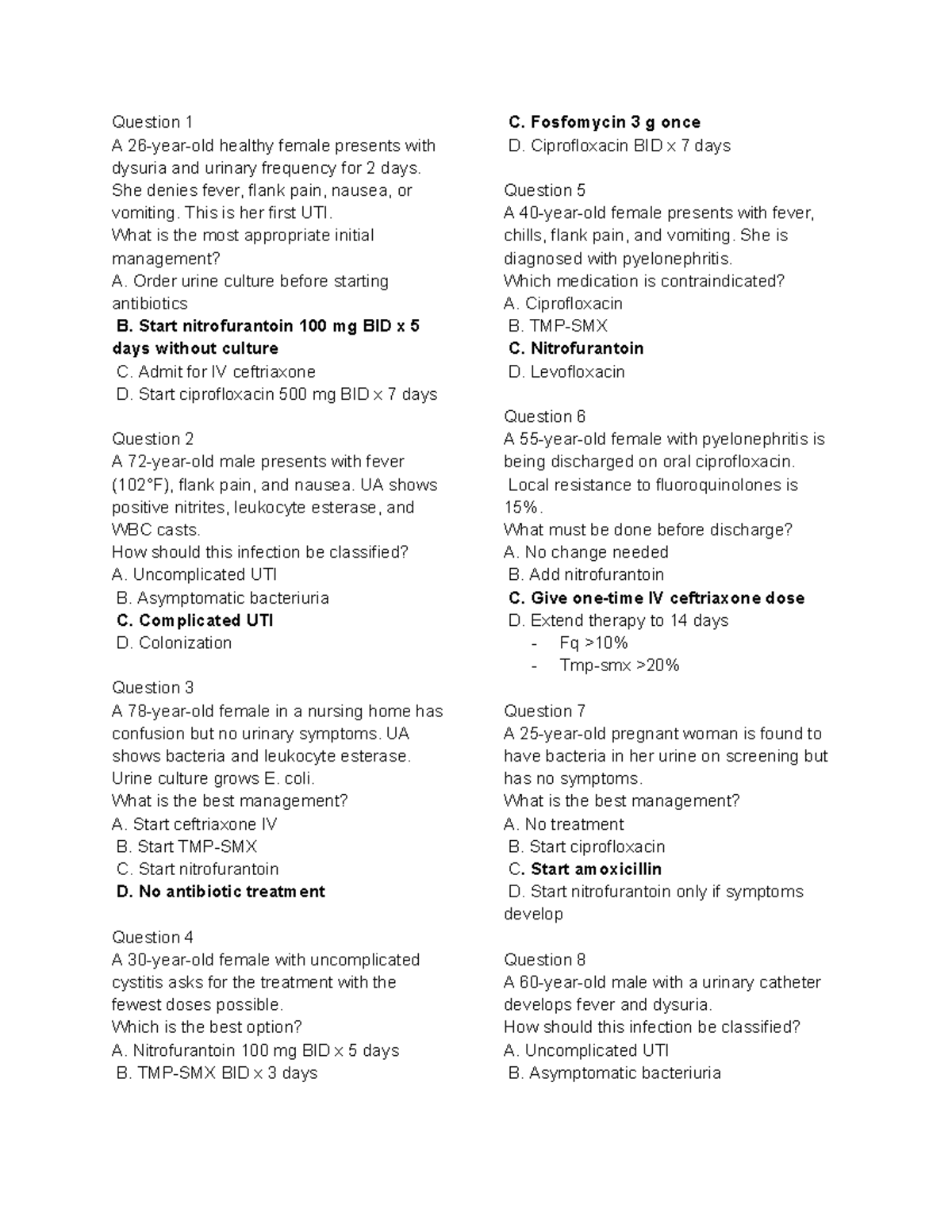 Viro Practice Questions: UTI Management & Classification (Course Code ...