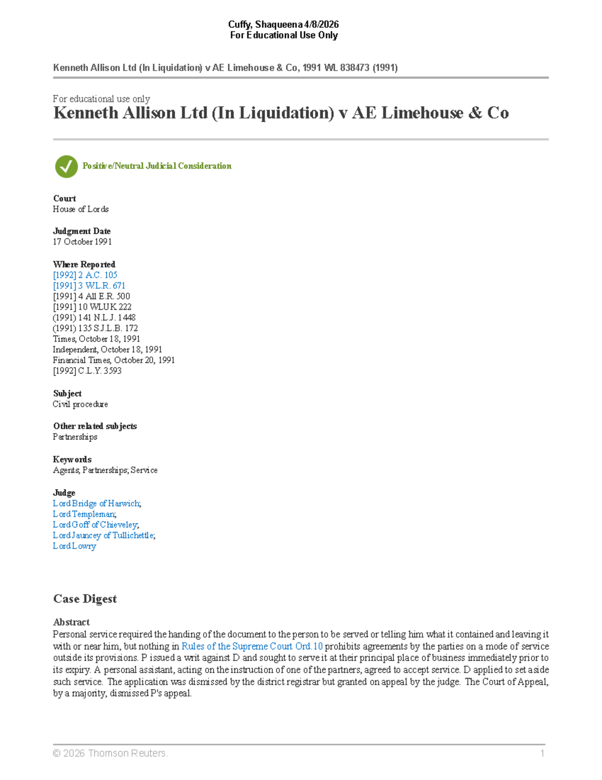 Kenneth Allison Ltd (In Liquidation) v AE Limehouse Co: Case Analysis ...