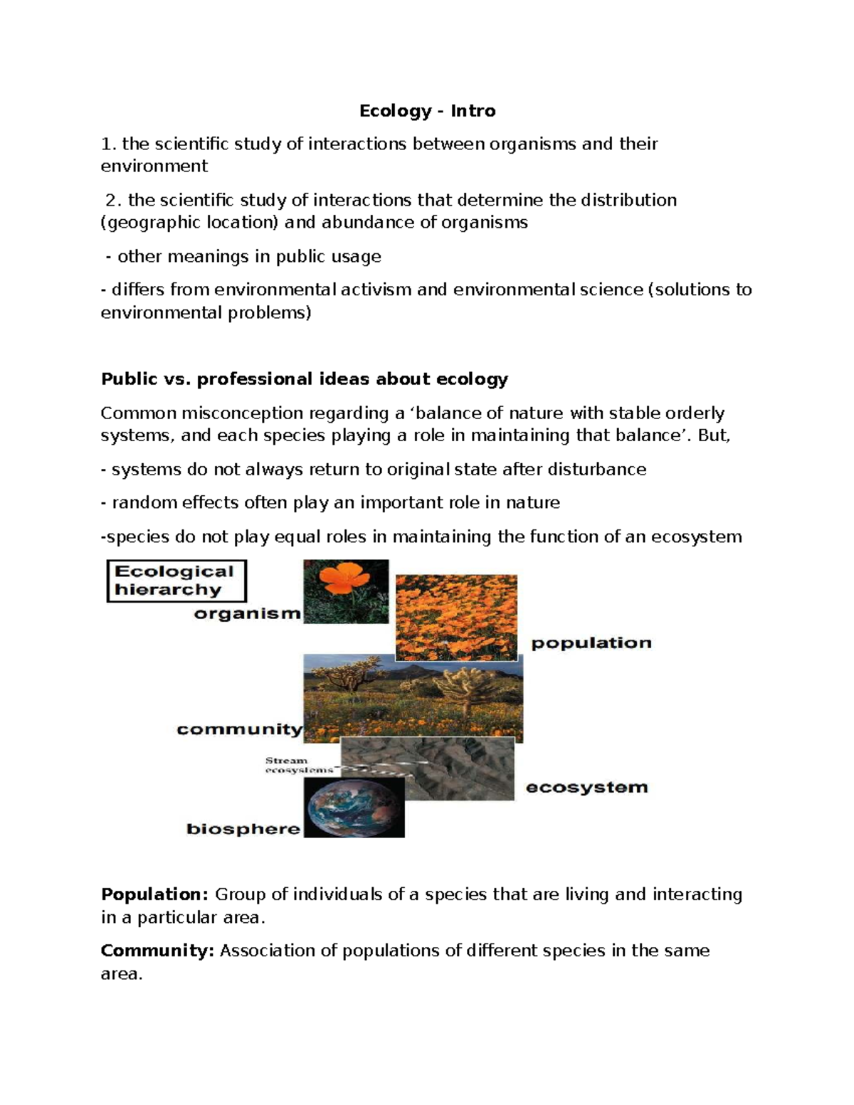 Eco 101: Lecture Notes on Ecology and Ecosystem Dynamics - Studocu